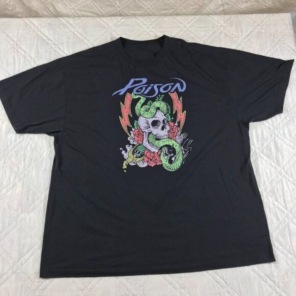 Classic 80s band Poison snake‎ and skull black T shirt 3XL